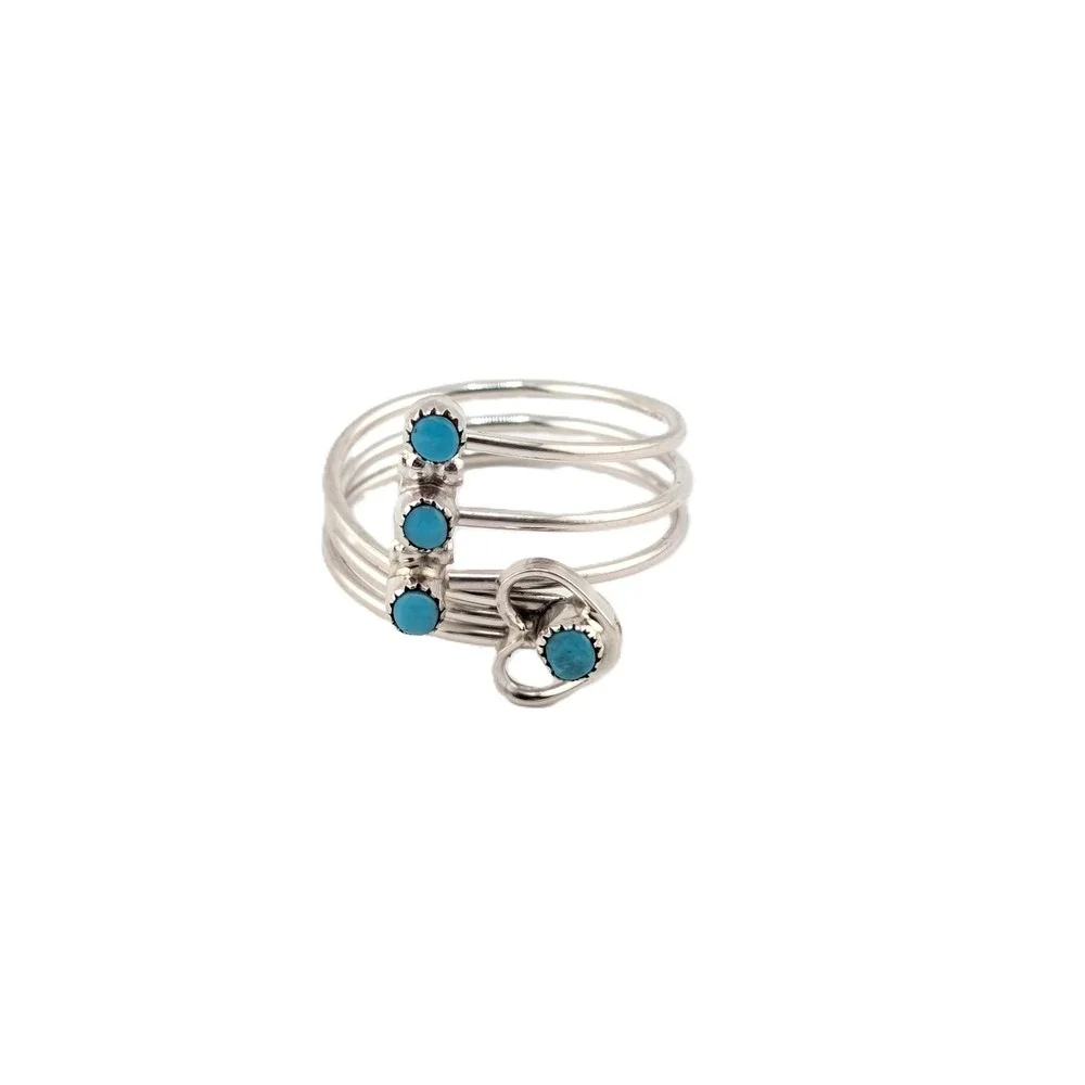 Navajo Turquoise Multi Band Bypass Ring, Sterling Silver Sz 6.5US